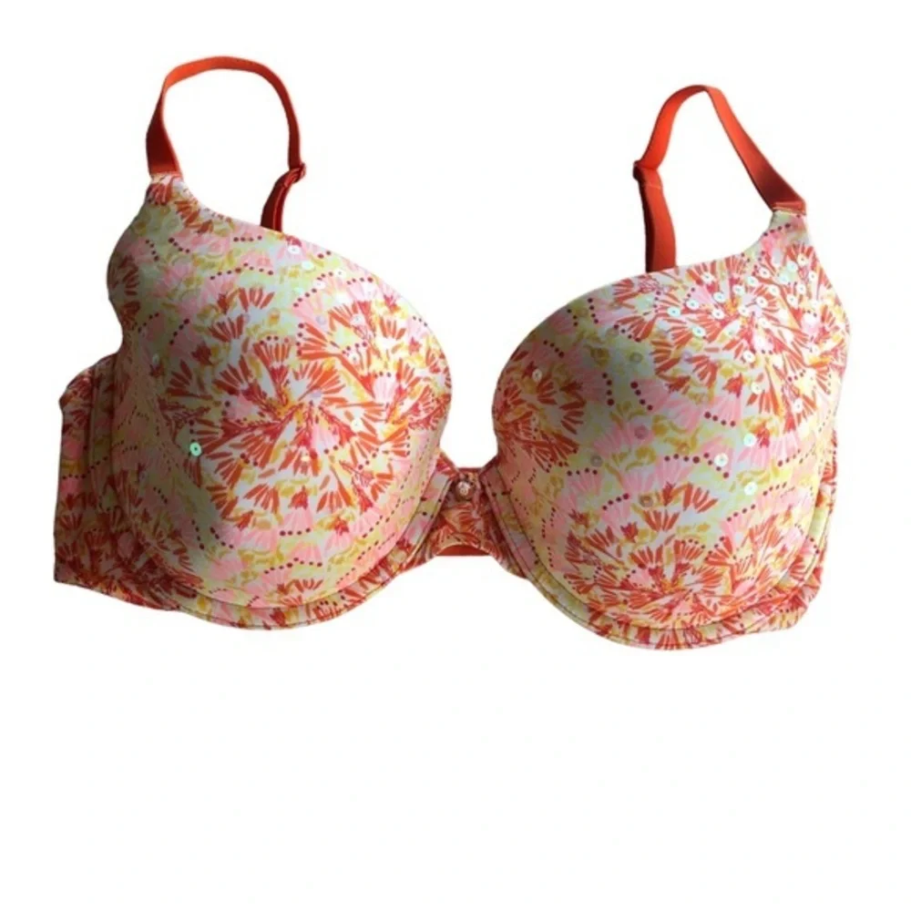 Victoria’s Secret Under Wire Lined Demi-bust Sequins‎ Orange Yellow Bra 34DD
